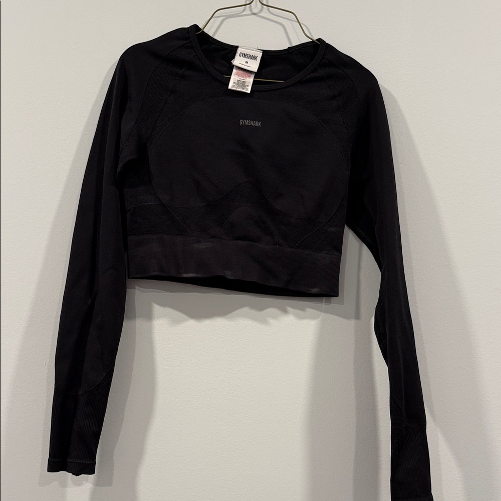 Gymshark Black Cropped Long Sleeve Performance Top